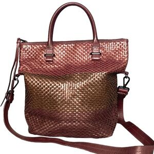 BEAUTIFUL LIKE NEW ELLIOT LUCCA COLORBLOCK WOVEN LEATHER TOTE / CROSSBODY